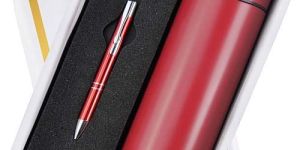Red Metal Pen And Temperature Bottle Corporate Gift Set