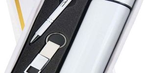 White Key Chain Pen And Bottle Corporate Gift Set