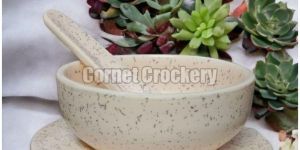 Ivory Dot Ceramic Soup Bowl with Plate