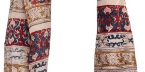 Women's Kalamkari Cotton Stole Size W 120 Cm X L 185 Cm (Red And Blue)
