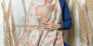 White Fine Wool Heavy Kani Jama Woven Shawl