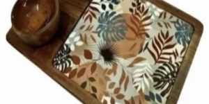 Wooden Platter with Bowls