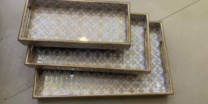 Wooden Printed Apoxy Rectangular Try Set of 3 Pcs