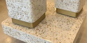 Square Bone Inlay Coffee Table Stool Set