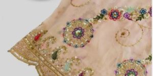 sequins thread work leheriya pattern georgette fabric