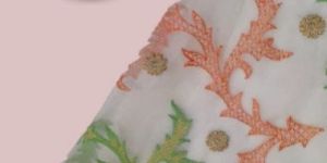 Thread Work Jaal Allover on Organza Fabric With Embroidery