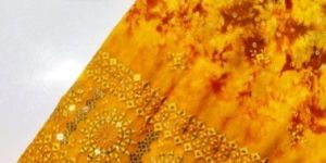 Yellow Mustard Color Mirror & Thread Work Panel on Georgette Fabric