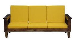 Provincial Teak Finish Wood 3 Seater Sofa
