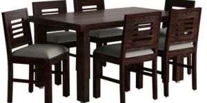 Solid Wood 6 Seater Dining Set in Warm Chestnut Finish