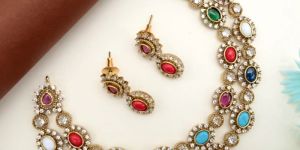 Two Line AD Navarathna Stone Necklace Set