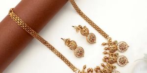 Women Antique Peacock AD Flower Chakra Necklace Set