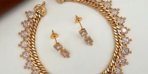 Women Premium Square Stone Bridal Jalebi Necklace Set - White