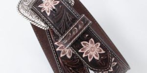 Genuine Leather Western Tooling Belt for Men