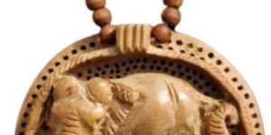 Twin Elephants Wooden Hand Carved Necklace