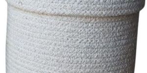 White Cylinder Storage Organiser Basket With Loop Lid