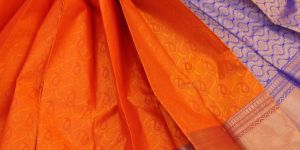 Orange Kanchipuram Semi Silk Saree with Mango Design