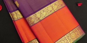 Purple with Orange Retta Pettu Vaira Oosi Kanchipuram Silk Saree