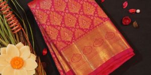 Rani Pink Bridal Kanchipuram Silk Saree with Gold Zari Thilagam Brocade