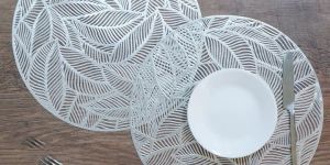 Set OF 2 Round Leaf Patterned Placemats, Silver