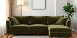 Emerald L-Shaped Sofa, Velvet, Green Colour