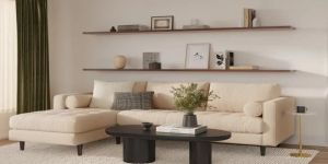 Linton Fabric L Shape Corner Sofa Set Beige