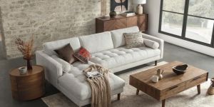 Luxe Fabric L Shape Corner Sofa Set Left Sectional White