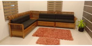Meta Wooden L Shape Sofa In Wood
