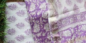 Violet Hand Block Printed Maheshwari Dress Material