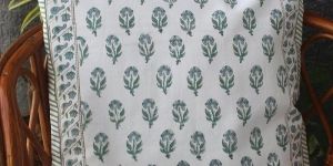 White Bagru Hand Block Printed Canvas Cotton Cushion Cover (16 Inches X 16 Inches)