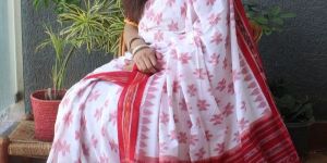 White Odisha Ikkat Handloom Cotton Saree