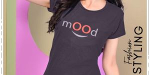 Dark Purple Printed Cotton Ladies T Shirt