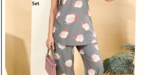 Grey Rayon Printed Women Co Ord Set