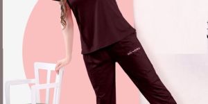 Maroon Tencel Printed Ladies Night Suit