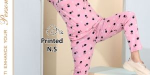 Pink Printed Ladies Cotton Night Suits