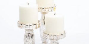 Silver Glass Pillar Candle Holder