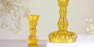 Yellow Glass Taper Candle Holder