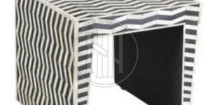 Square Waterfall Coffee Table with Black and White Chevron Inlay