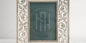 White and Brown Carved Floral Wooden Photo Frame