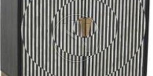 White and Cream Floral Pattern Bone Inlay Nightstand with Two Drawers