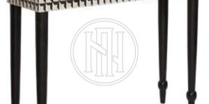 White and Grey Geometric Bone Inlay Console Table