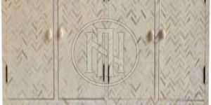White and Grey Herringbone Bone Inlay Sideboard with Four Doors