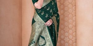 9776 Dark Green Jari Work Weaving Banarasi Soft Silk Saree