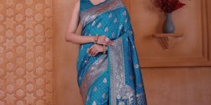 9778 Teal Blue Jari Work Weaving Banarasi Soft Silk Saree