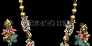 Traditional Pearl Drop Gold Long Necklace Set