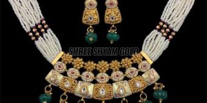 22k real gold indian premium moti pearl necklace set