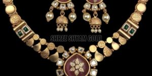 Traditional Temple Motif Pearl Drops Gold Necklace Set