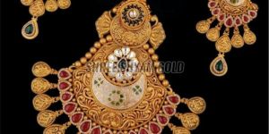 Traditional Temple Style Gold Pendant Earring Set