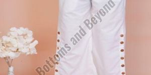 Ladies White Side Button Pant