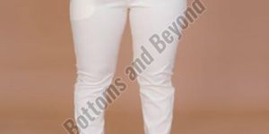 Ladies White Cotton Lycra Pant