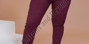 Ladies Wine Cotton Lycra Pant